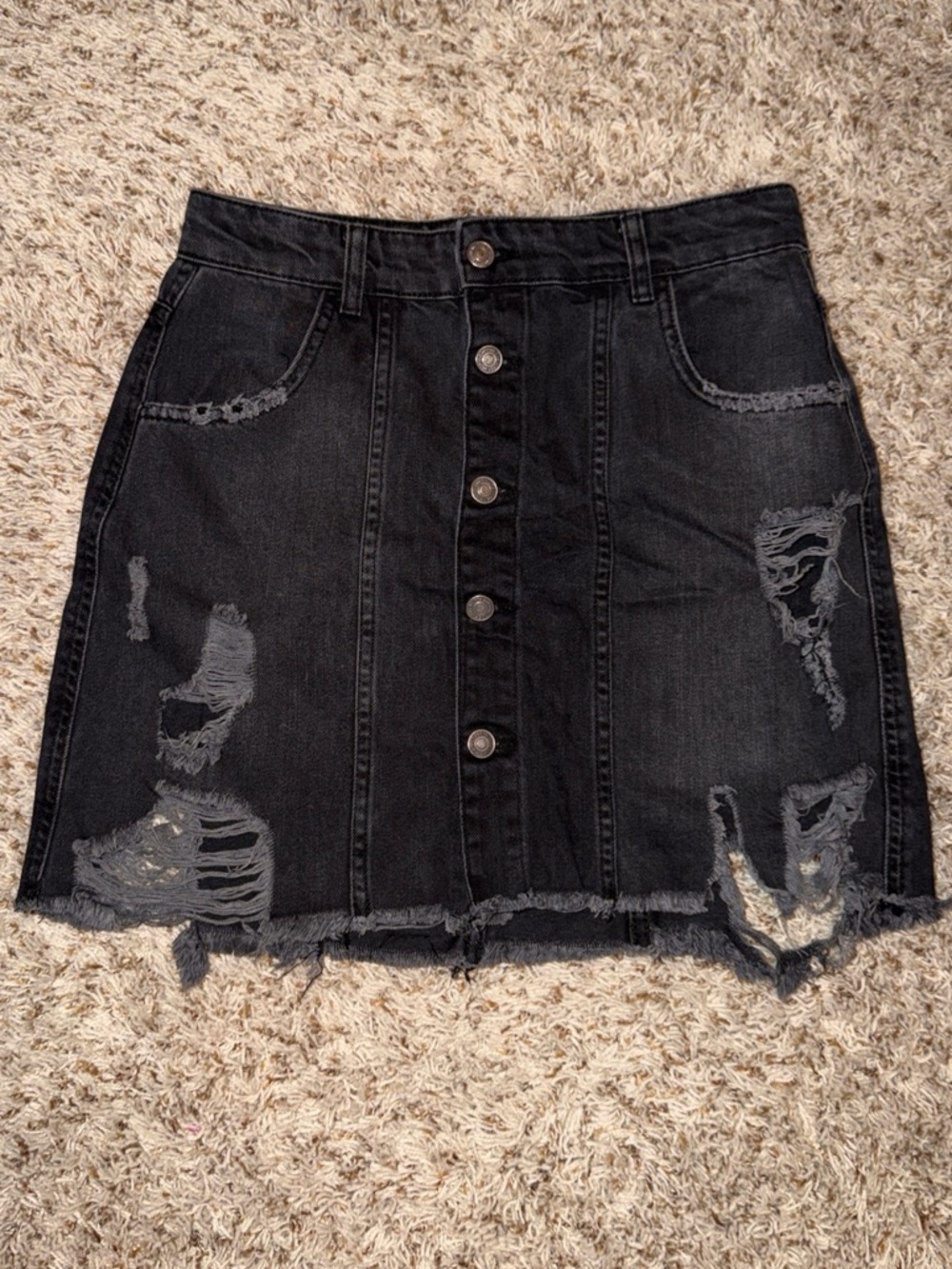 Free People Women Black Denim Button Up Skirt Size 6 - Picture 7 of 7